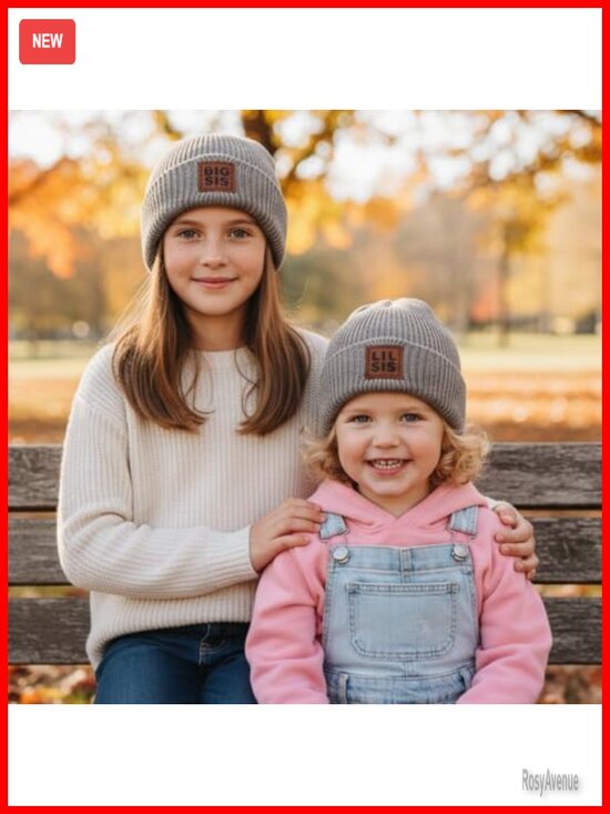 BIG SIS LIL SIS Matching Beanie Set - Acrylic Slouchy Knit Hat 2-Pack main image 5
